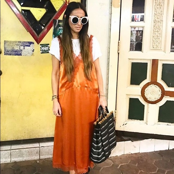 h&m orange satin dress